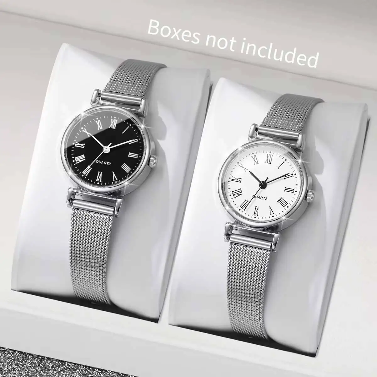 Stainless Mesh Band - 1/2 ชิ้นแฟชั่นผู้หญิงนาฬิกาลำลองหน้าปัดโรม่าสายตาข่ายนาฬิกาข้อมือควอตซ์รีโลจ มูเยร์(ไม่มีกล่อง)