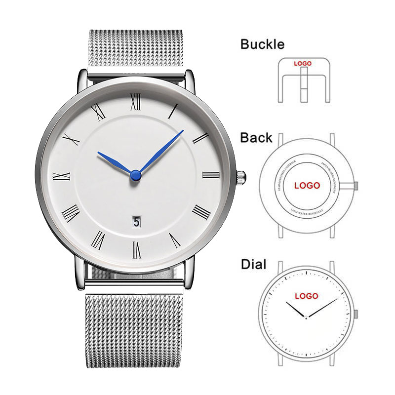 Stainless Mesh Band - สายนาฬิกาข้อมือสแตนเลสสตีล B-8210N แบบคลาสสิกเรียบง่ายสำหรับผู้ชาย รับสลักชื่อหรือโลโก้
