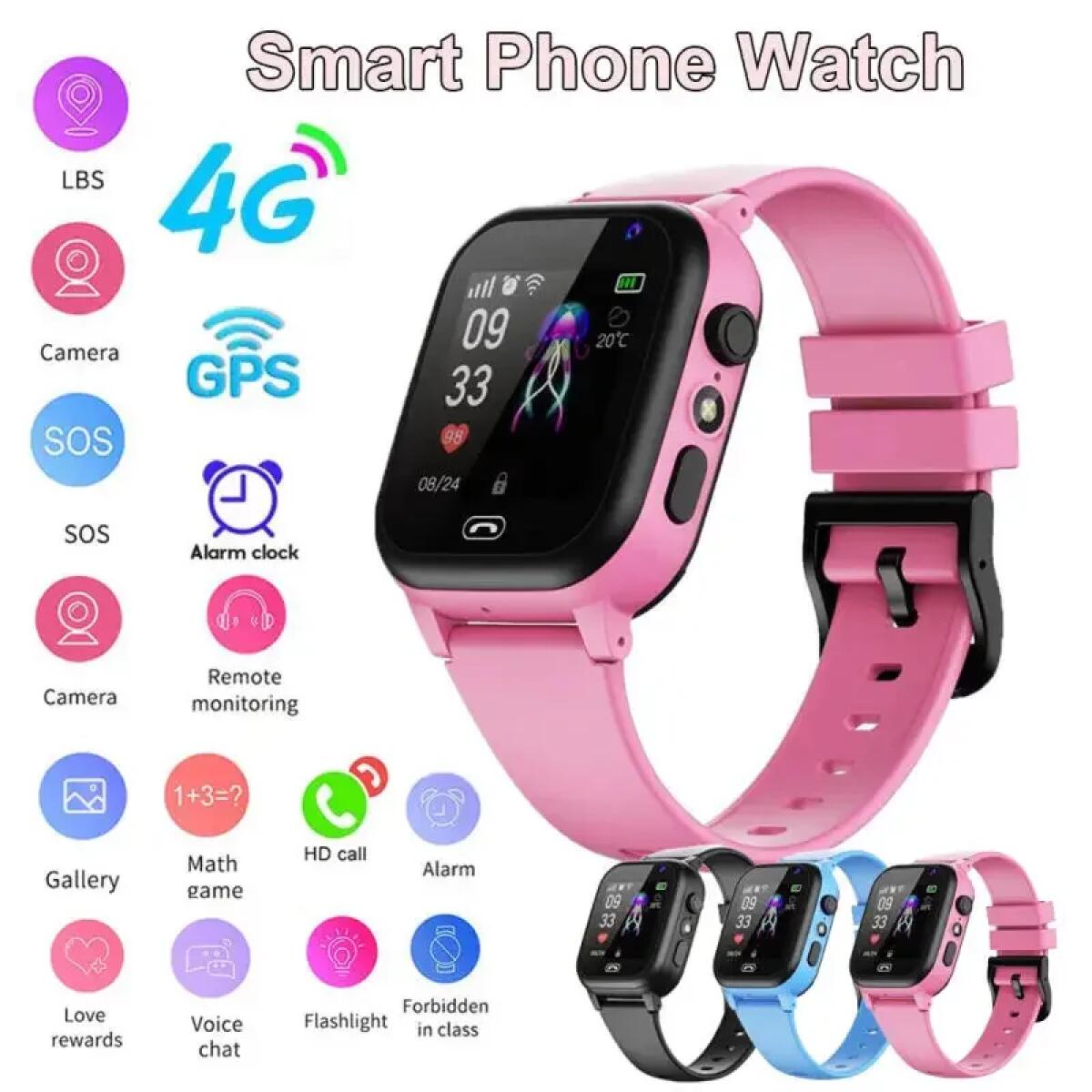 Smartwatch Id - เด็กสมาร์ทวอท์ช 4G มัลติฟังก์ชั่นกันน้ำ SOS GPS ตำแหน่งกล้องโทรซิมการ์ดเด็กของขวัญกีฬานาฬิกาดิจิตอลตัวติดตาม