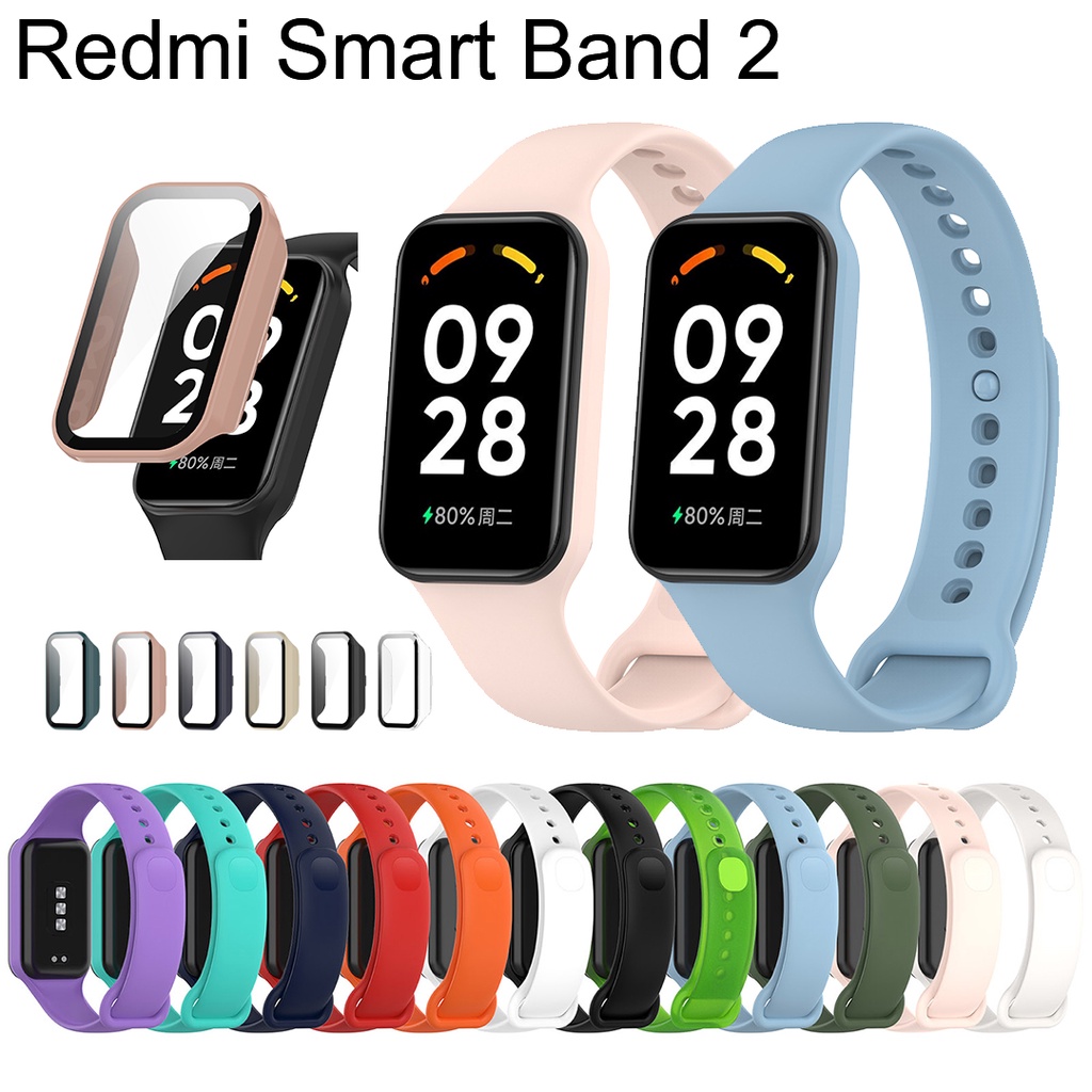 Silicone Band Replacement - ซิลิโคนสายคล้องคอและกรณีสำหรับ Redmi สมาร์ท2กระจกนิรภัยป้องกันหน้าจอฝาครอบอุปกรณ์เสริมสำหรับ Redmi Band2