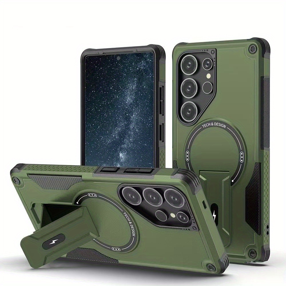 Magnetic Charging Stand - เคสโทรศัพท์แบบพับได้พร้อมขาตั้ง ป้องกันแรงกระแทก รองรับการชาร์จไร้สาย สำหรับ Samsung Galaxy