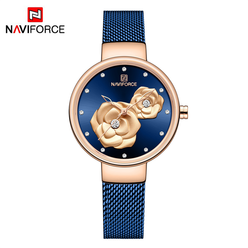 Stainless Mesh Band - นาฬิกาข้อมือผู้หญิง NAVIFORCE รุ่นหรูหรา สายสแตนเลสสตีล ดีไซน์สร้างสรรค์ พร้อมกล่องนาฬิกาสำหรับขาย