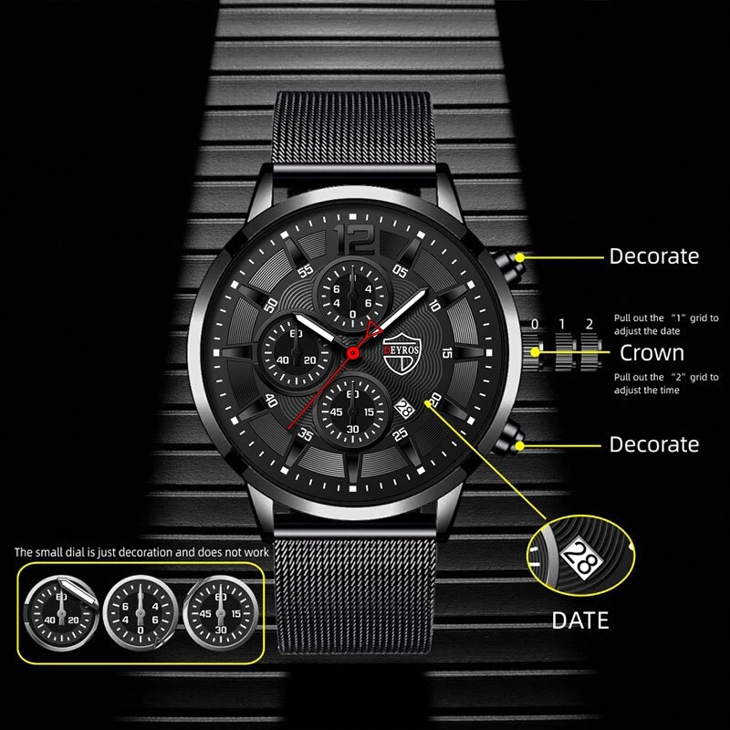 Deyros นาฬิกาแฟชั่นผู้ชายมินิม - Stainless Mesh Band บทวิจารณ์และราคา