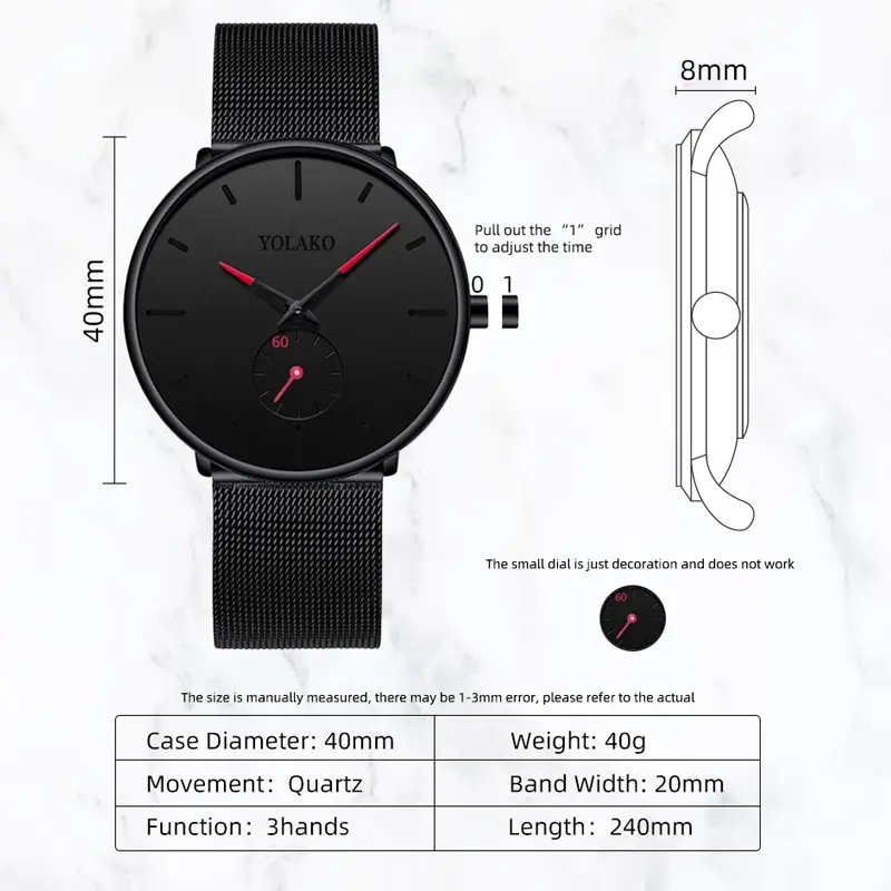 YOLAKO Mens แฟชั่น Minimalist  - Stainless Mesh Band บทวิจารณ์และราคา